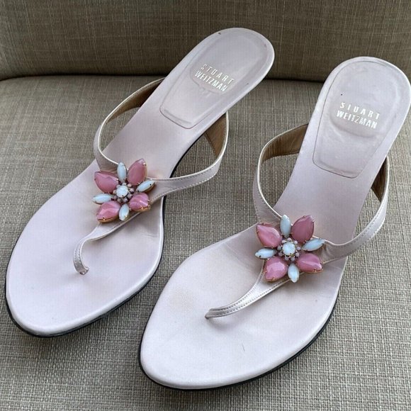Stuart Weitzman Shoes - Stuart Weitzman Women Heel Sandal Shoes Leather Sole Pink Leather Upper Spain 39